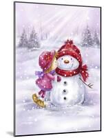 Girl Kissing Snowman-MAKIKO-Mounted Giclee Print