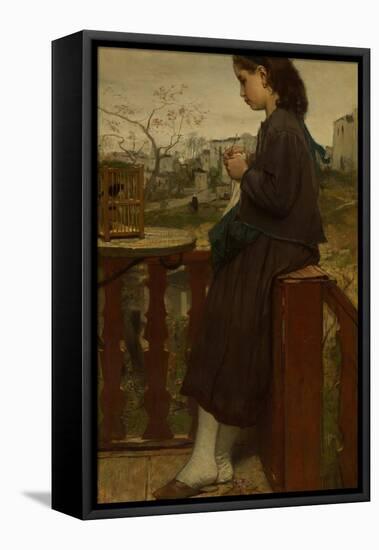 Girl Knitting on a Balcony, Montmartre, 1869-Jacob Maris-Framed Stretched Canvas