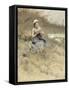 Girl Knitting-Bernardus Johannes Blommers-Framed Stretched Canvas