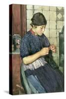 Girl Knitting-Walter Langley-Stretched Canvas