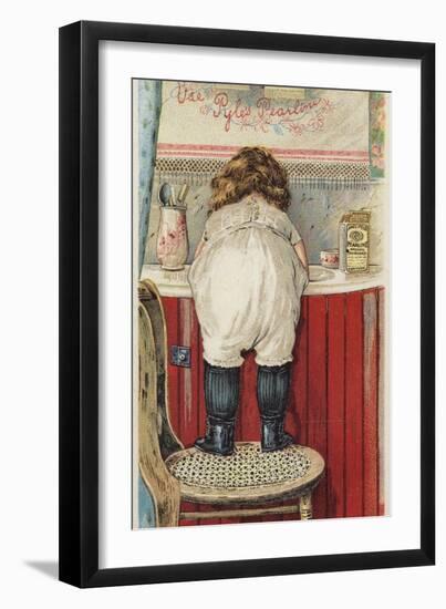 Girl Leaning over Sink Little Mischief-null-Framed Giclee Print