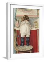 Girl Leaning over Sink Little Mischief-null-Framed Giclee Print