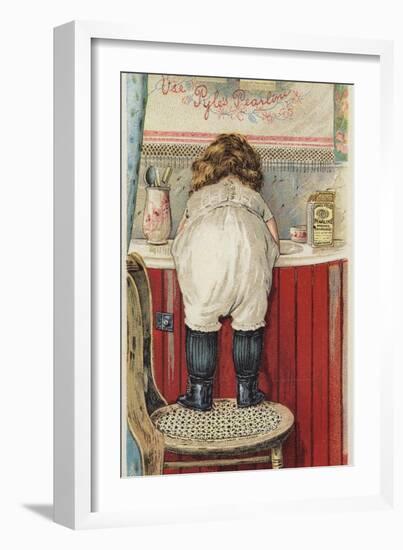 Girl Leaning over Sink Little Mischief-null-Framed Giclee Print