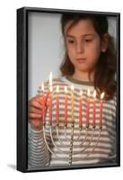 Girl lighting Hannuka candles, Montrouge, France-Godong-Framed Photographic Print