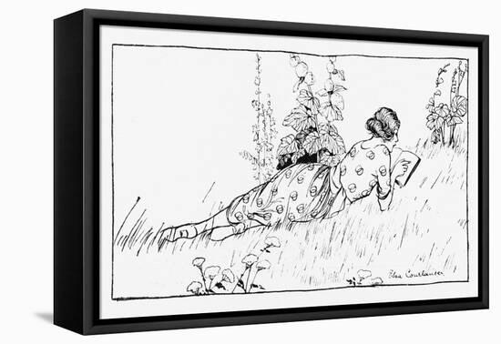 Girl Lying on the Grass Reading a Book-Else Courlander-Framed Stretched Canvas