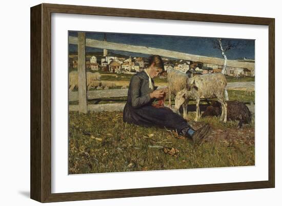 Girl Making Socks-Giovanni Segantini-Framed Giclee Print