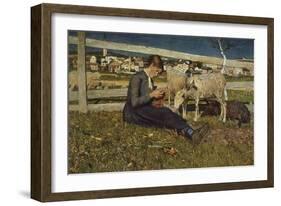 Girl Making Socks-Giovanni Segantini-Framed Giclee Print