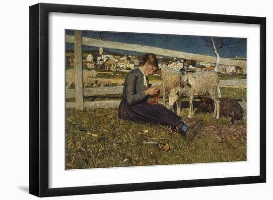 Girl Making Socks-Giovanni Segantini-Framed Giclee Print