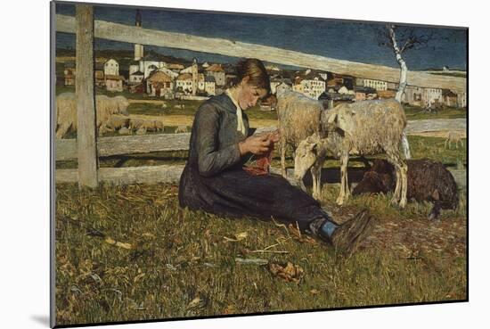 Girl Making Socks-Giovanni Segantini-Mounted Giclee Print