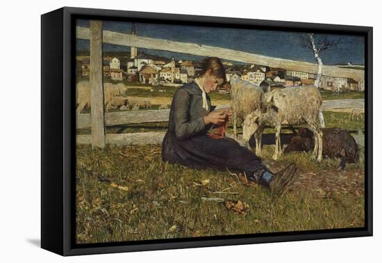 Girl Making Socks-Giovanni Segantini-Framed Stretched Canvas