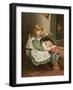 Girl Minds Baby C1900-William E Evans-Framed Art Print