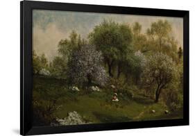 Girl on a Hillside, Apple Blossoms, 1874-Martin Johnson Heade-Framed Giclee Print