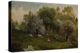 Girl on a Hillside, Apple Blossoms, 1874-Martin Johnson Heade-Stretched Canvas