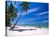 Girl on Beach and Coconut Palm Trees, Tambua Sands Resort, Fiji-David Wall-Stretched Canvas