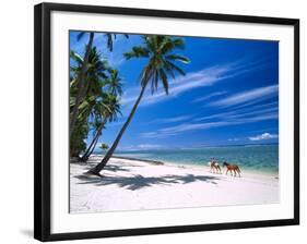 Girl on Beach and Coconut Palm Trees, Tambua Sands Resort, Fiji-David Wall-Framed Photographic Print