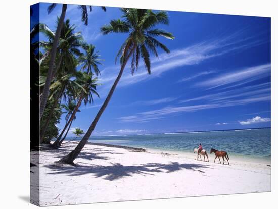 Girl on Beach with Coconut Palm Trees, Tambua Sands Resort, Coral Coast, Fiji-David Wall-Stretched Canvas