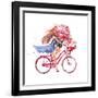 Girl on Bike. Bicycle. Bike. Peony. Peonies. this Picture Can Be Used as a Background , an Independ-JulAndersen-Framed Art Print