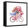 Girl on Bike. Bicycle. Bike. Peony. Peonies. this Picture Can Be Used as a Background , an Independ-JulAndersen-Framed Stretched Canvas