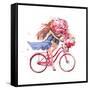 Girl on Bike. Bicycle. Bike. Peony. Peonies. this Picture Can Be Used as a Background , an Independ-JulAndersen-Framed Stretched Canvas