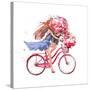 Girl on Bike. Bicycle. Bike. Peony. Peonies. this Picture Can Be Used as a Background , an Independ-JulAndersen-Stretched Canvas