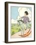 Girl on Rocking Horse-null-Framed Art Print