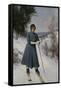 Girl on Skis-Axel Hjalmar Ender-Framed Stretched Canvas