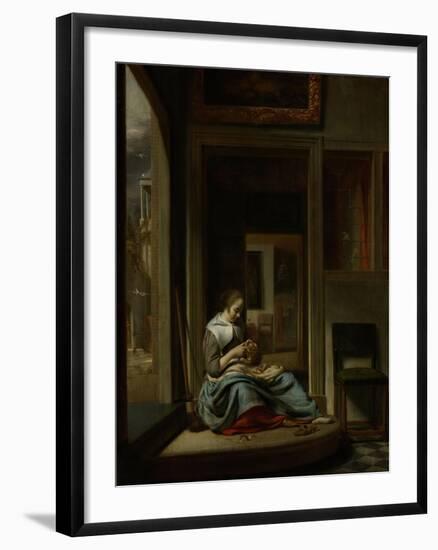 Girl Peeling an Apple-Cornelis Bisschop-Framed Art Print