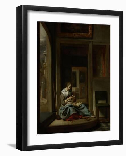 Girl Peeling an Apple-Cornelis Bisschop-Framed Art Print