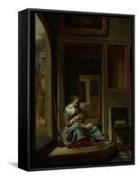 Girl Peeling an Apple-Cornelis Bisschop-Framed Stretched Canvas