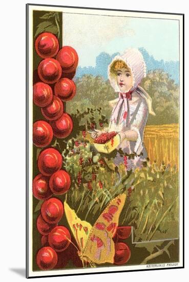 Girl Picking Cherries-null-Mounted Art Print