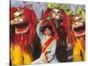 Girl Playing Lion Dance for Chinese New Year, Beijing, China-Keren Su-Stretched Canvas