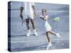 Girl Playing Tennis Under Supervision of a Coach-null-Stretched Canvas