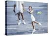 Girl Playing Tennis Under Supervision of a Coach-null-Stretched Canvas