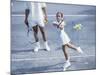 Girl Playing Tennis Under Supervision of a Coach-null-Mounted Photographic Print