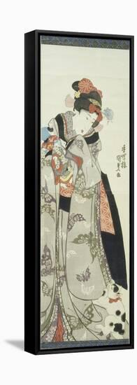 Girl Playing with Doll and a Cat-Utagawa Kunisada-Framed Stretched Canvas