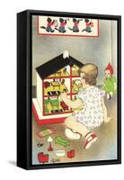 Girl Playing with Doll House-null-Framed Stretched Canvas