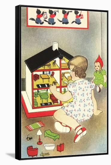Girl Playing with Doll House-null-Framed Stretched Canvas