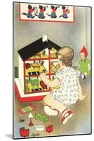 Girl Playing with Doll House-null-Mounted Art Print