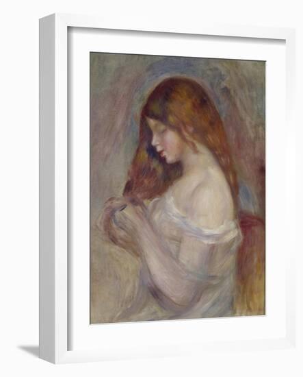 Girl Playing with Her Hair-Pierre-Auguste Renoir-Framed Giclee Print