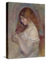 Girl Playing with Her Hair-Pierre-Auguste Renoir-Stretched Canvas