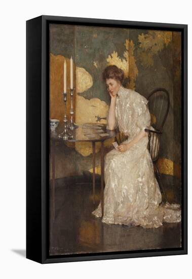 Girl Playing with Solitaire (Oil on Canvas)-Frank Weston Benson-Framed Stretched Canvas