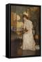 Girl Playing with Solitaire (Oil on Canvas)-Frank Weston Benson-Framed Stretched Canvas