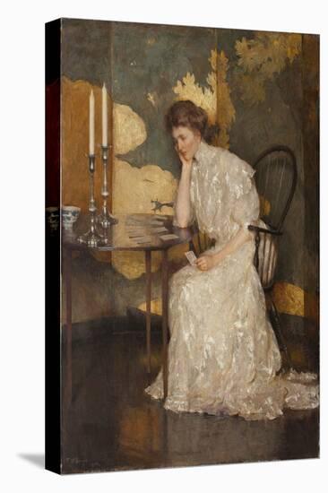 Girl Playing with Solitaire (Oil on Canvas)-Frank Weston Benson-Stretched Canvas