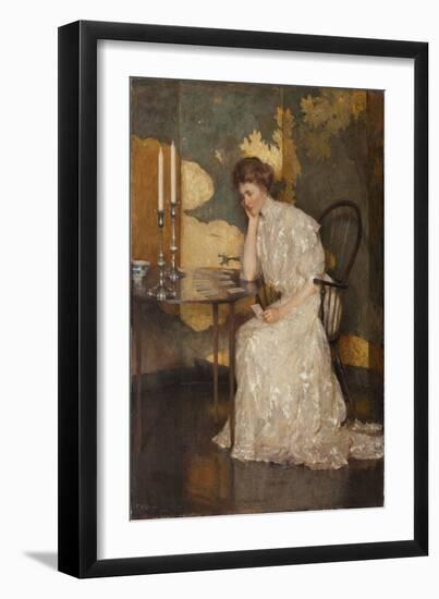 Girl Playing with Solitaire (Oil on Canvas)-Frank Weston Benson-Framed Giclee Print