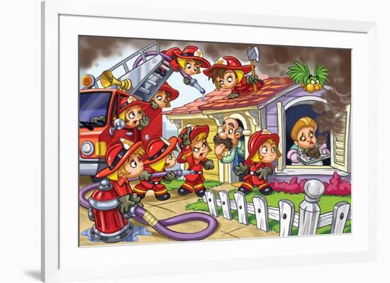 Girl Power - Firefighters-null-Framed Premium Giclee Print