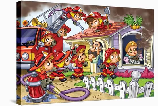 Girl Power - Firefighters-null-Stretched Canvas