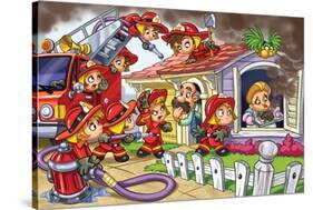 Girl Power - Firefighters-null-Stretched Canvas