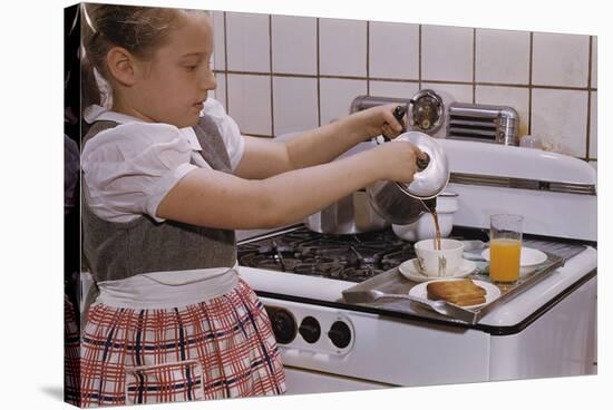 Girl Preparing Breakfast in Kitchen-William P. Gottlieb-Stretched Canvas