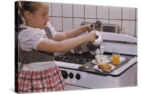 Girl Preparing Breakfast in Kitchen-William P. Gottlieb-Stretched Canvas