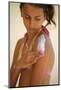 Girl putting on sunblock-Godong-Mounted Photographic Print